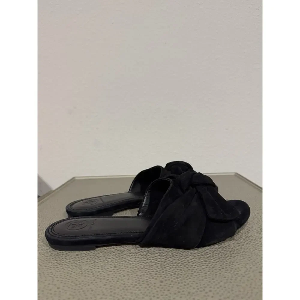 Tory Burch Womens Annabelle Black Bow Slip-On Slide Sandals Size 7.5 M